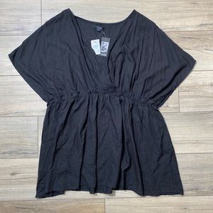 Toxik3 Womens Batwing Sleeve V-Beck Top Elastic Waist Size‎ 1X Black